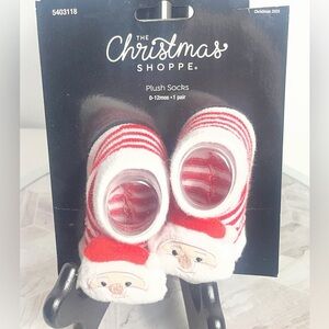 Baby Santa Plush Socks 0-12M Red White Christmas Shoppe 2025 NWT